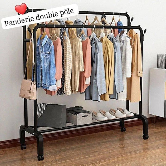 15.000F Penderie pour habits, chaussures, sacs, Porte-vêtements à Double pôle, porte-manteau au sol, Rail à vêtements pliant d'intérieur,4 crochets grand modele781963244