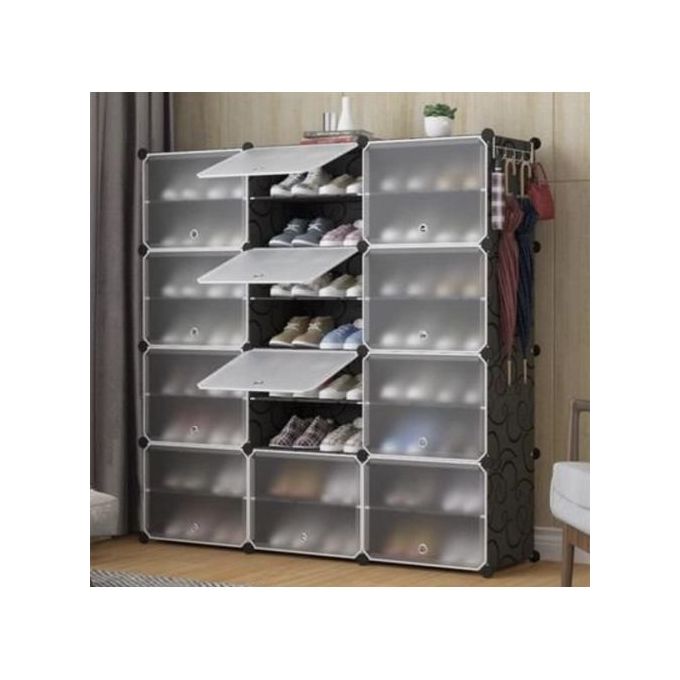40.000F  Armoire à Chaussures Meuble à Chaussures Etagère avec 12 Portes Plastique ( 48 paire )